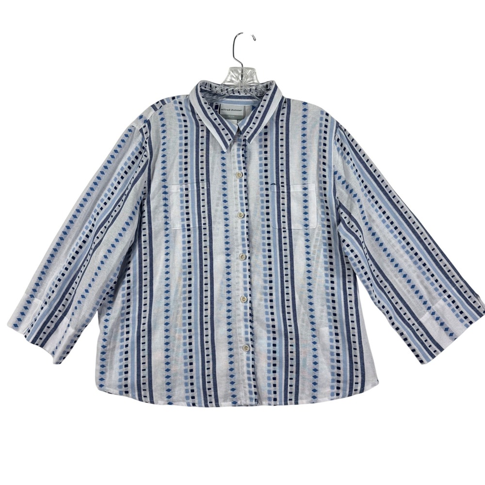 Alfred Dunner Shirt Petite Blue Stripe Geometric Button Up Top Womens XL Petite - Picture 2 of 7